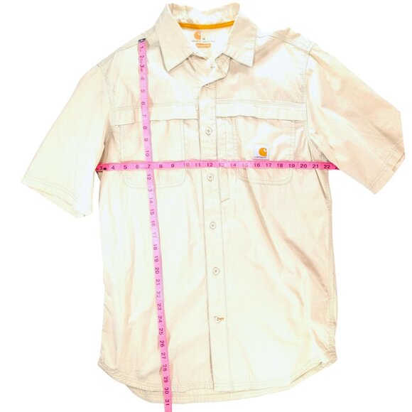 Carhartt Force Med Beige Relaxed Fit Lightweight Short Sleeve Button Front Shirt - Picture 6 of 8